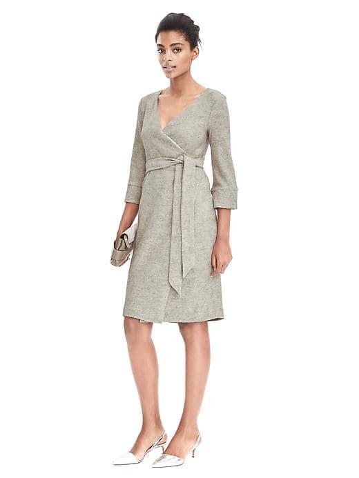Banana Republic Womens Boucle Wrap Dress - Oatmeal