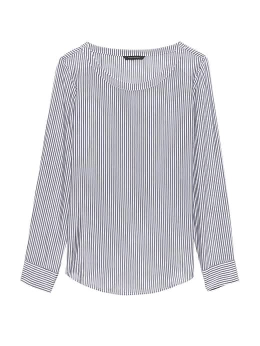 Banana Republic Womens Petite Stripe Perfect Tunic Top Navy Size S