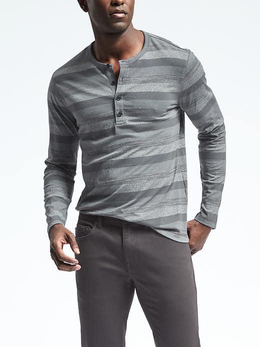 Banana Republic Mens Stripe Two In One Henley - Gray Tortoise