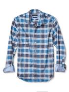 Banana Republic Mens Camden Fit Blue Check Custom 078 Wash Shirt Size L Tall - Blue Gray