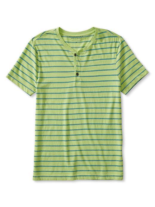 Banana Republic Mens Short Sleeve Stripe Henley Size L Tall - Green