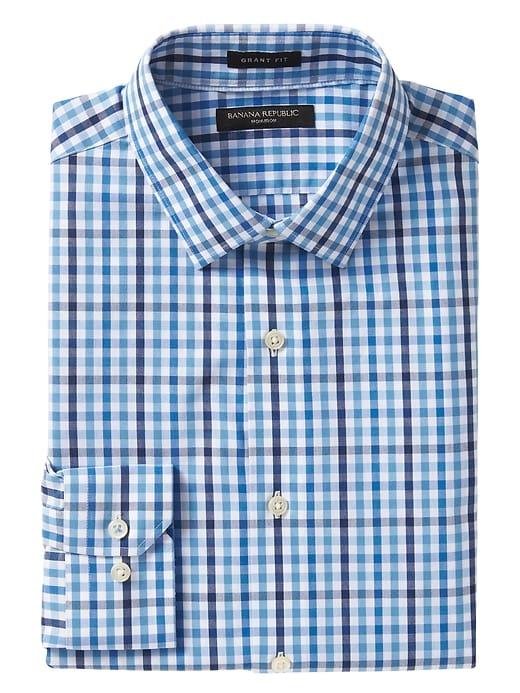 Banana Republic Mens Grant Slim-fit Non-iron Stretch Check Shirt Slalom Blue Size S