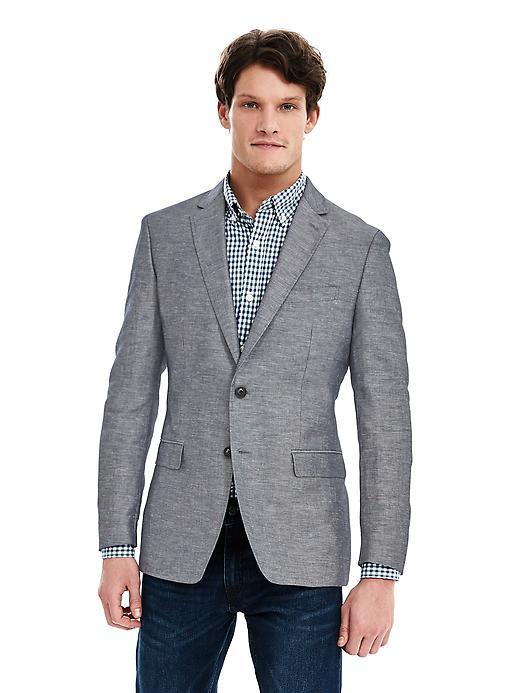 Banana Republic Mens Modern Slim Navy Cotton Linen Blazer Size 36 Regular - Navy