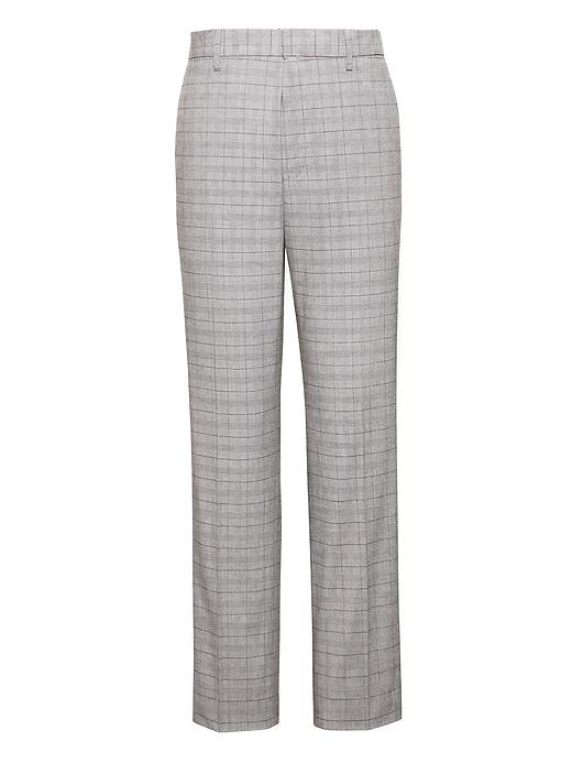 Banana Republic Mens Slim Non-iron Stretch Cotton Plaid Pant Light Gray Size 35w