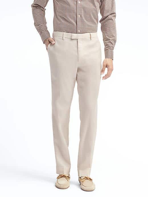 Banana Republic Mens Standard Solid Linen Blend Stretch Pant - Transition Cream