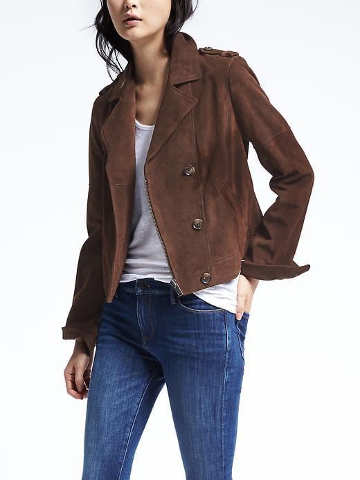 Banana Republic Womens Brown Suede Moto Jacket Brown Size S