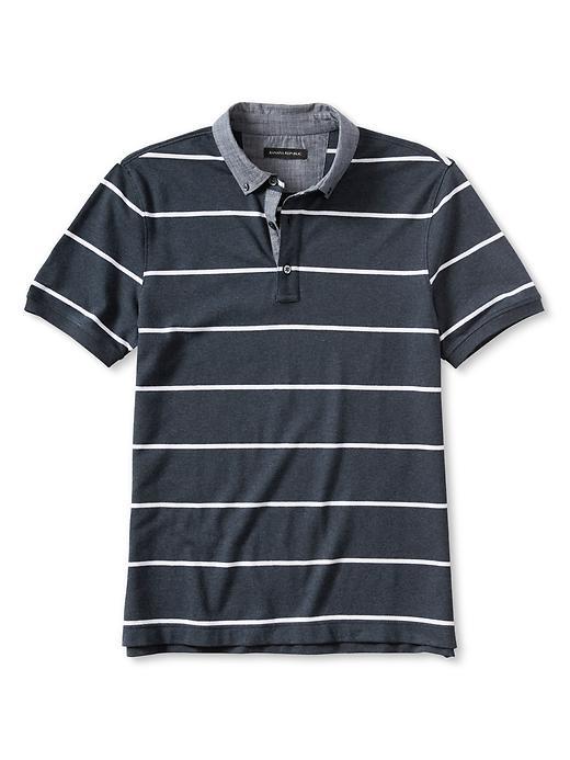 Banana Republic Mens Stripe Pique Polo Size L Tall - Navy Heather