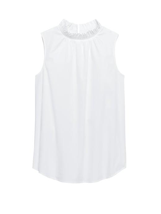 Banana Republic Womens Petite Ruffle-neck Poplin Top White Size M