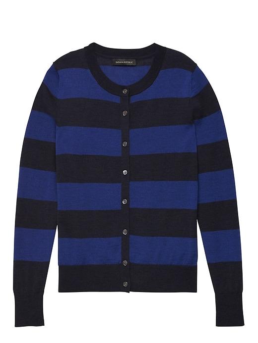 Banana Republic Womens Machine-washable Merino Pintuck Cardigan Sweater Blue Stripe Size S