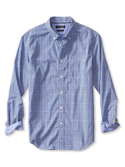Banana Republic Mens Camden Fit Gingham Cotton Shirt Size L Tall - Marina Blue
