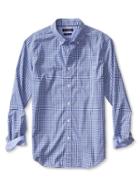 Banana Republic Mens Camden Fit Gingham Cotton Shirt Size L Tall - Marina Blue