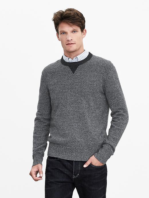 Banana Republic Mens Italian Wool Baseball Crew Pullover Size L Tall - Medium Gray Heather