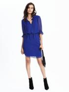 Banana Republic Tie Neck Shirtdress Size L Petite - Blue Print