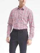 Banana Republic Mens Grant Fit Custom Wash Plaid Shirt - True Red