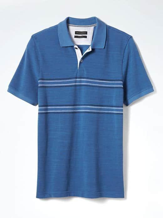 Banana Republic Mens Pique Stripe Polo - Antique Blue