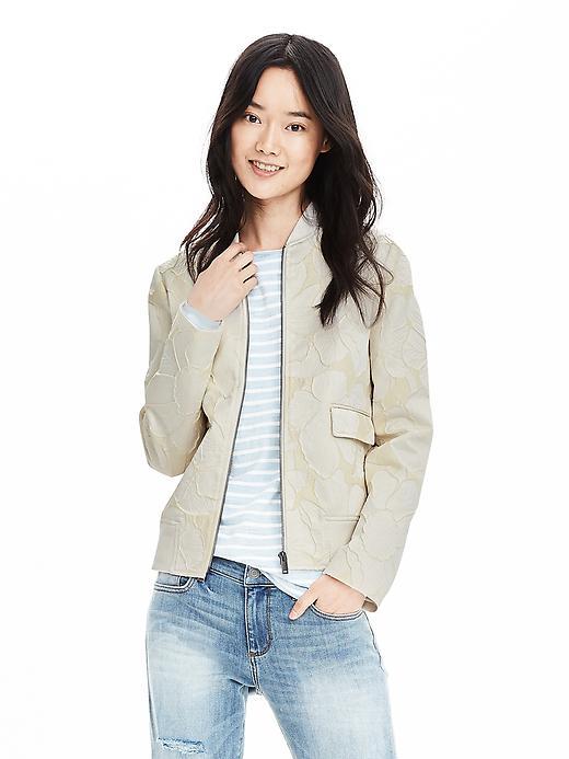 Banana Republic Womens Floral Jacquard Bomber Jacket Size L - Cream