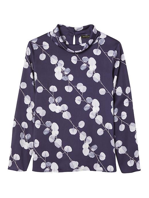 Banana Republic Womens Floral Long Sleeve Mock Neck Top - Lake Lightning