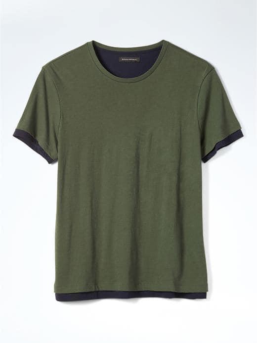 Banana Republic Mens Relaxed Double Layer Tee - Stem Green