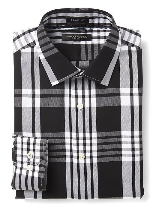 Banana Republic Mens Grant Fit Non Iron Bold Plaid Shirt - Black