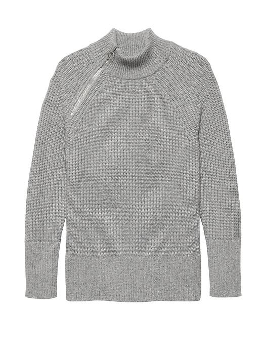 Banana Republic Womens Chunky Side-zip Mock-neck Sweater Heather Light Gray Size Xl