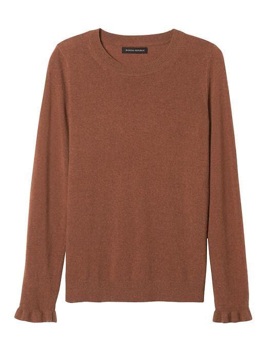 Banana Republic Fine Italian Superloft Ruffle Cuff Crew - Nutmeg