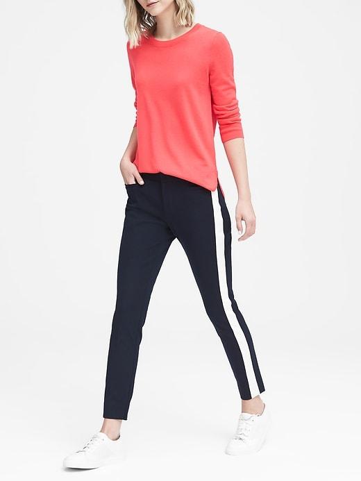 Banana Republic Womens Sloan Skinny-fit Side-stripe Bi-stretch Pant Navy With White Stripe Size 2