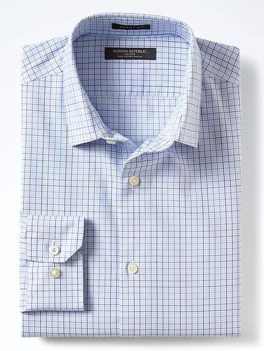 Banana Republic Mens Grant Fit Non Iron Stretch Check Shirt - Anchor Royal