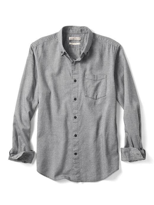 Banana Republic Mens Heritage Grant Fit Herringbone Shirt - Charcoal
