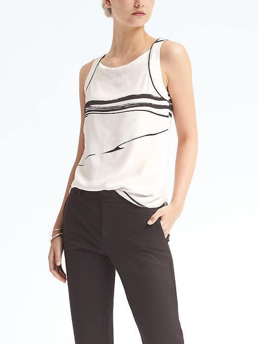 Banana Republic Womens Easy Care Cutaway Framed Top - Black Print