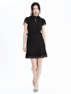 Banana Republic Womens Heritage Pleated Ruffle Neck Dress Size 12 Petite - Black