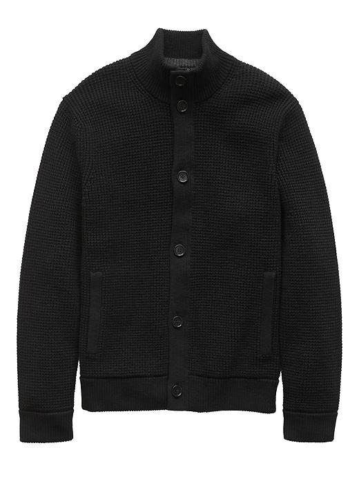 Banana Republic Mens Cotton Waffle-knit Cardigan Sweater Black Size S