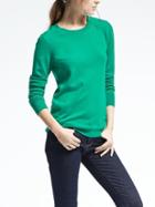 Banana Republic Womens Extra Fine Merino Wool Scallop Crew Pullover - Emerald Green