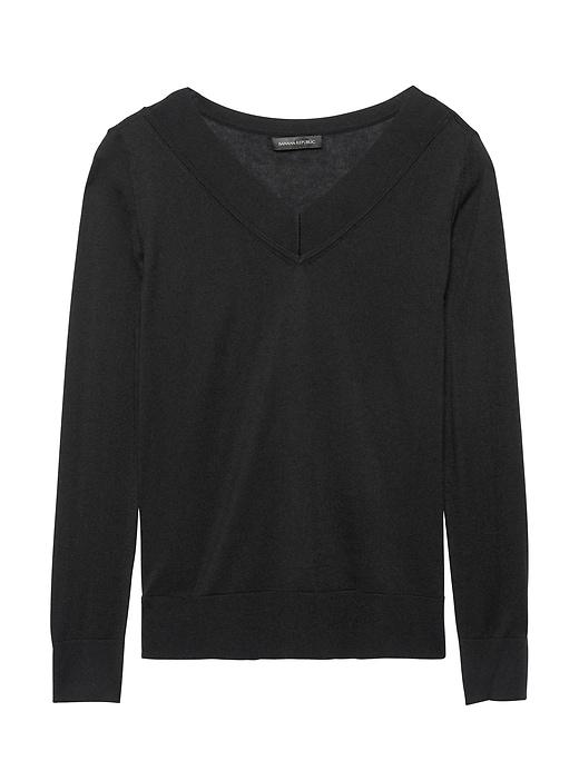 Banana Republic Womens Silk Cashmere Varsity V-neck Sweater Black Size L