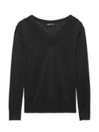 Banana Republic Womens Silk Cashmere Varsity V-neck Sweater Black Size L