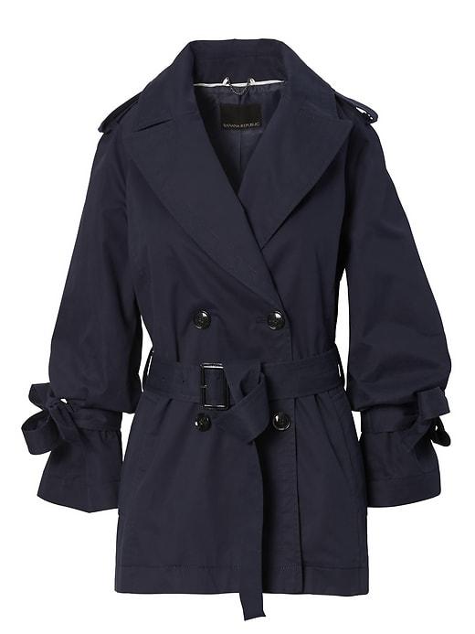 Banana Republic Womens Water-resistant Tie-sleeve Trench Navy Size Xl