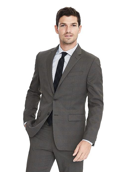 Banana Republic Mens Slim Grey Camel Plaid Wool Suit Jacket - Gray