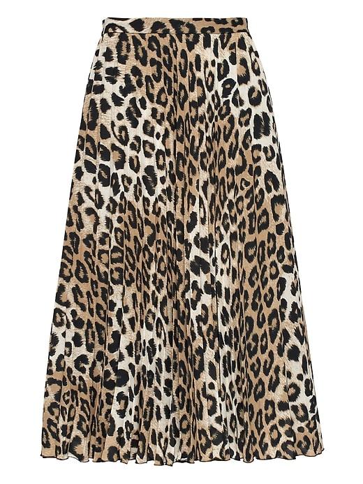 Banana Republic Leopard Print Pleated Midi Skirt