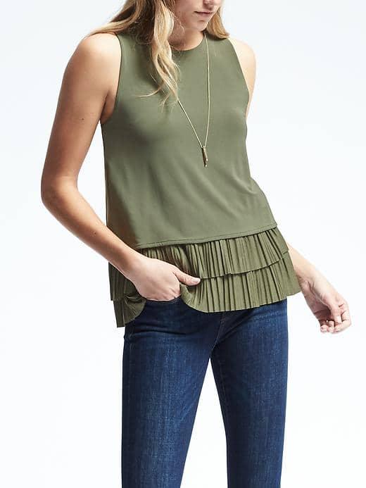 Banana Republic Womens Pleated Hem Tank - Olive