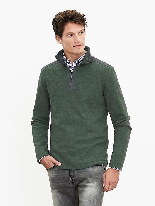 Banana Republic Mens Woven Trim Half Zip Pullover Size L Tall - Caribbean Forest