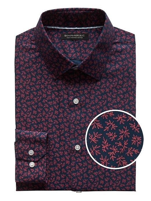 Banana Republic Mens Camden Standard-fit Non-iron Leaf Print Shirt Modern Red Size Xl