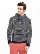 Banana Republic Mens Stripe Terry Hoodie Size L Tall - Preppy Navy
