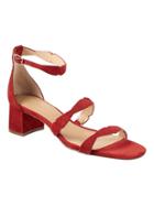Banana Republic Womens Laser-cut Low Block-heel Sandal Ruby Red Suede Size 6