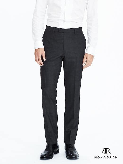 Banana Republic Mens Monogram Navy Plaid Wool Tuxedo Trouser - Navy