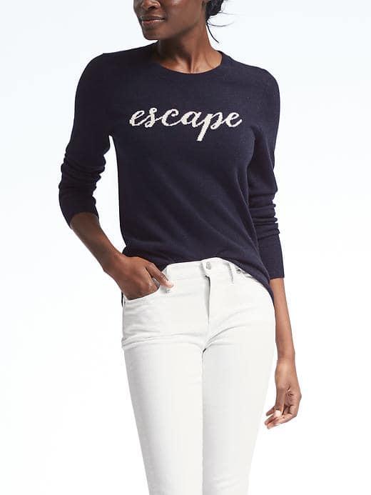 Banana Republic Italian Cashmere Blend Escape Graphic Pullover - Navy