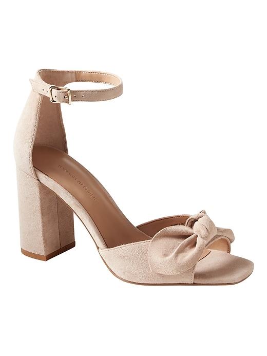 Banana Republic Womens Bare High Block-heel Bow Sandal Sand Beige Suede Size 7