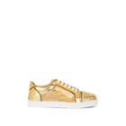 Christian Louboutin Men's Seavaste Spiked Leather Sneakers - Gold