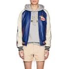 Gucci Men's Bird-embroidered Leather Baseball Jacket - Navy