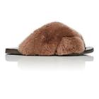 Barneys New York Women's Rabbit Fur Crisscross-strap Slide Sandals-lt. Brown
