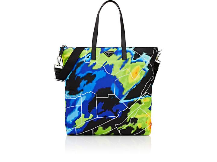 Prada Men's Digital-earth-print Shopper Tote Bag