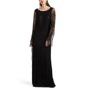 Alberta Ferretti Women's Fringed Lace Gown - Black